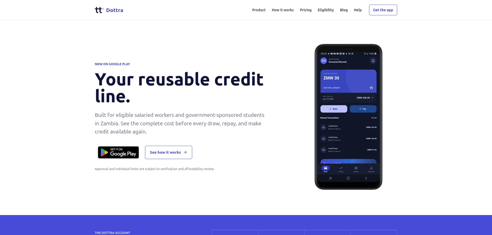 Dottra — Reusable credit line screenshot